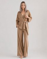 Robe Chemise Femme Taupe à Manches Dentelle