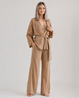 Robe Chemise Femme Taupe à Manches Dentelle
