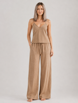 Robe Chemise Femme Taupe à Manches Dentelle