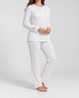 Ensemble Pyjama Femme 3 Pièces Brodé Écru, Rose & Bleu Ciel