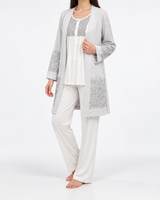 Ensemble Pyjama Femme 3 Pièces Kimono Écru, Blanc & Rose Poudré