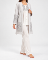 Ensemble Pyjama Femme 3 Pièces Kimono Écru, Blanc & Rose Poudré