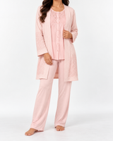 Ensemble Pyjama Femme 3 Pièces Kimono Écru, Blanc & Rose Poudré