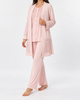 Ensemble Pyjama Femme 3 Pièces Kimono Écru, Blanc & Rose Poudré