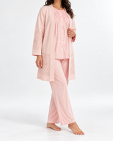 Ensemble Pyjama Femme 3 Pièces Kimono Écru, Blanc & Rose Poudré
