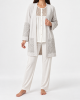 Ensemble Pyjama Femme 3 Pièces Kimono Écru, Blanc & Rose Poudré