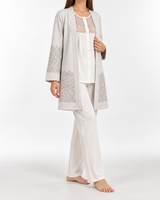 Ensemble Pyjama Femme 3 Pièces Kimono Écru, Blanc & Rose Poudré