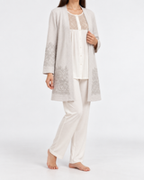 Ensemble Pyjama Femme 3 Pièces Kimono Écru, Blanc & Rose Poudré