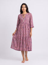 Robe Midi Femme Florale Mauve - Coupe Ample & Féminine