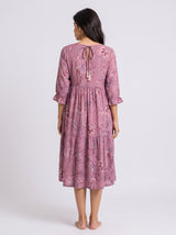 Robe Midi Femme Florale Mauve - Coupe Ample & Féminine
