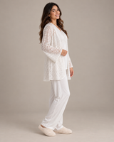 Ensemble Pyjama Femme 3 Pièces avec Veste en Dentelle blanc