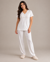 Ensemble Pyjama Femme 3 Pièces avec Veste en Dentelle blanc