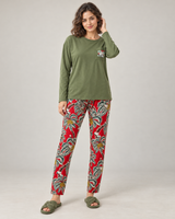 Ensemble Pyjama Femme Kaki & Pantalon Rouge Tropical