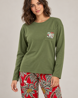 Ensemble Pyjama Femme Kaki & Pantalon Rouge Tropical