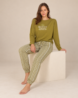 Ensemble Pyjama Femme Vert Olive Sunny Days – Pantalon Géométrique