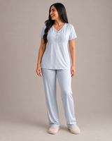 Ensemble Pyjama Femme 3 Pièces avec Veste en Dentelle bleu