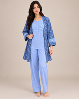 Ensemble Pyjama Femme 3 Pièces avec Peignoir bleu