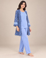 Ensemble Pyjama Femme 3 Pièces avec Peignoir bleu