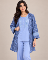 Ensemble Pyjama Femme 3 Pièces avec Peignoir bleu
