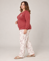 Ensemble Pyjama Femme Grande Taille Bordeaux & Pantalon Écru Imprimé