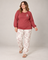 Ensemble Pyjama Femme Grande Taille Bordeaux & Pantalon Écru Imprimé
