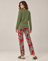 Ensemble Pyjama Femme Kaki & Pantalon Rouge Tropical