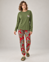 Ensemble Pyjama Femme Kaki & Pantalon Rouge Tropical