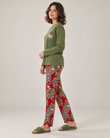 Ensemble Pyjama Femme Kaki & Pantalon Rouge Tropical