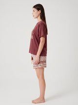 Ensemble Pyjama Femme Bordeaux Life Is Good & Short Imprimé