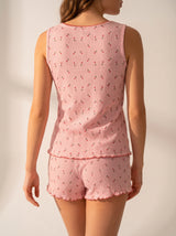 Ensemble Pyjama Femme Pointelle Tulipes Rose - Douceur Coton