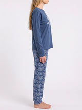 Ensemble Pyjama Femme Marine à Motifs Smiley & Pantalon Imprimé