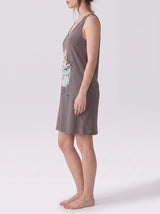 Robe de Nuit Femme Oversize Grise à Motif Chat