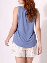 Ensemble Pyjama Femme Floral Bleu & Short Écru