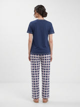Ensemble Pyjama Femme Marine & Pantalon à Carreaux