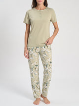 Ensemble Pyjama Femme Vert Sauge & Pantalon Floral Écru
