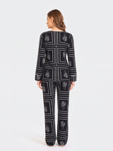 Ensemble Pyjama Femme Géométrique Noir & Blanc - Chemise & Pantalon