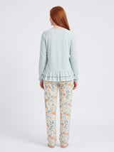 Ensemble Pyjama Femme Vert Pastel Volanté & Pantalon Fleuri