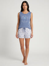 Ensemble Pyjama Femme Bleu Ardoise & Short Imprimé