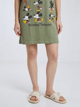 Robe de Nuit Femme Oversize Kaki à Motif Cartoon