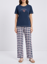 Ensemble Pyjama Femme Marine & Pantalon à Carreaux