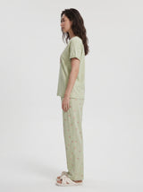 Ensemble Pyjama Femme Vert Pastel & Pantalon à Petits Motifs