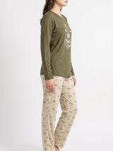 Ensemble Pyjama Femme Kaki Choose Joy & Pantalon Fleuri
