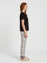 Ensemble Pyjama Femme Noir & Pantalon Floral Écru