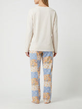 Ensemble Pyjama Femme Écru Snoopy & Pantalon Fleuri Bleu