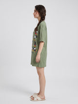 Robe de Nuit Femme Oversize Kaki à Motif Cartoon
