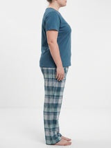 Ensemble Pyjama Femme Grande Taille Bleu Pétrole & Pantalon Carreaux