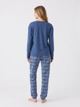 Ensemble Pyjama Femme Marine à Motifs Smiley & Pantalon Imprimé