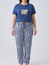 Ensemble Pyjama Femme Grande Taille Marine & Pantalon Rayé