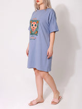 Robe de Nuit Femme Oversize Bleu Lavande à Motif Graphique