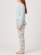 Ensemble Pyjama Femme Vert Pastel Volanté & Pantalon Fleuri